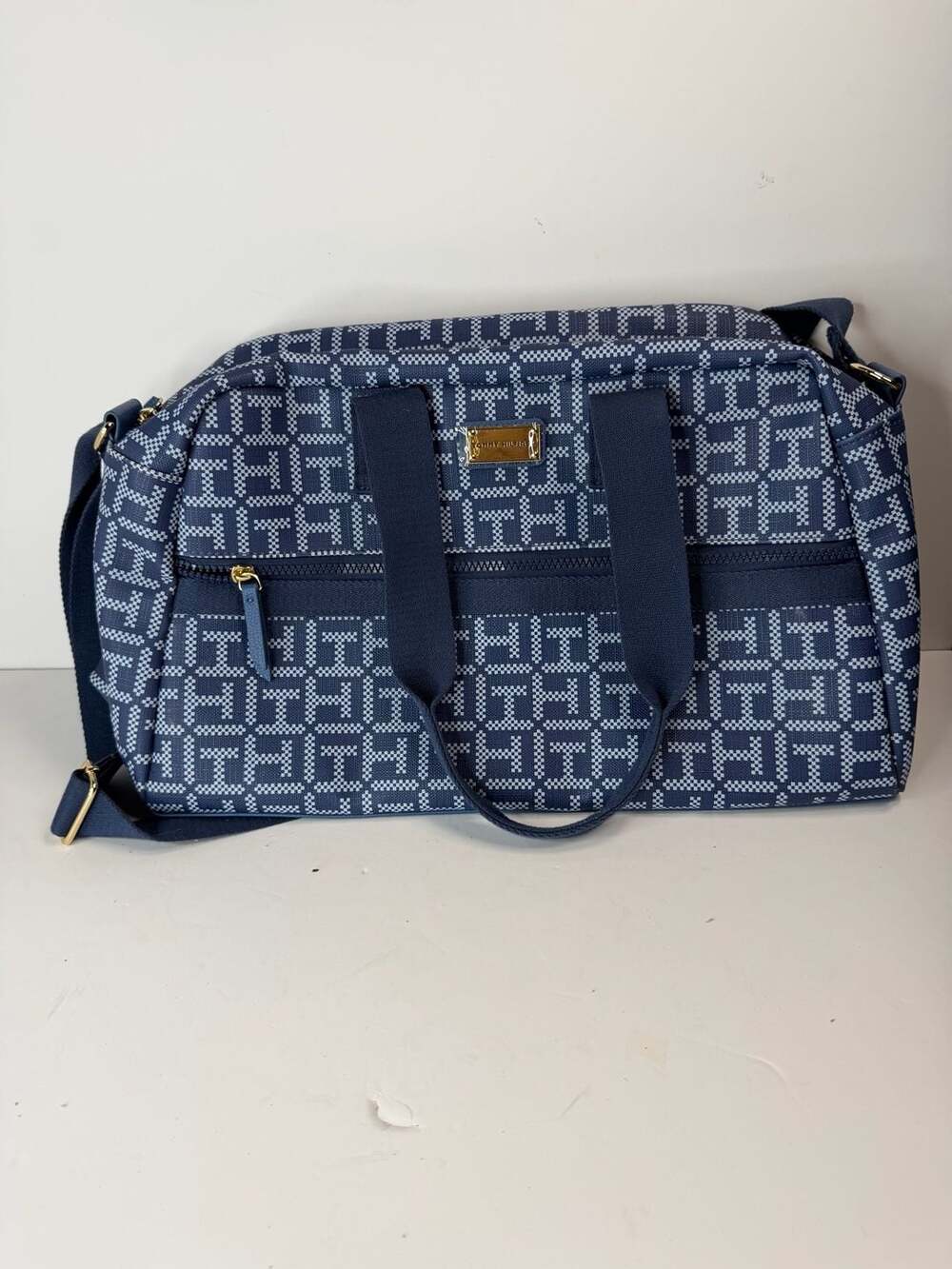 Tommy Hilfiger Monogram Satchel Handbag Blue White Brand New!